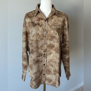 Jones New York Jeans Brown Leopard Print Cheetah Cotton Woman Button Shirt-M